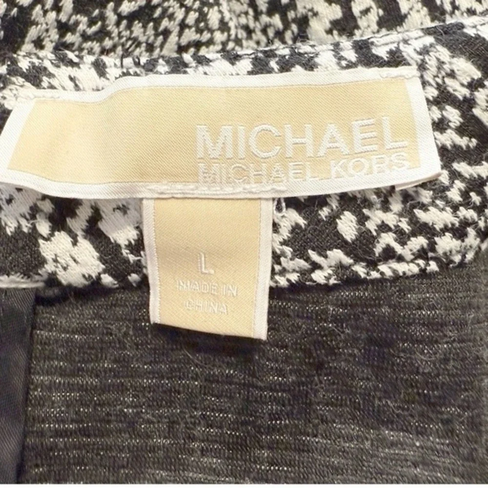Michael‎ Kors Black White Plaid Knit Pull On Ankle Pants L Preppy Chic 86-35